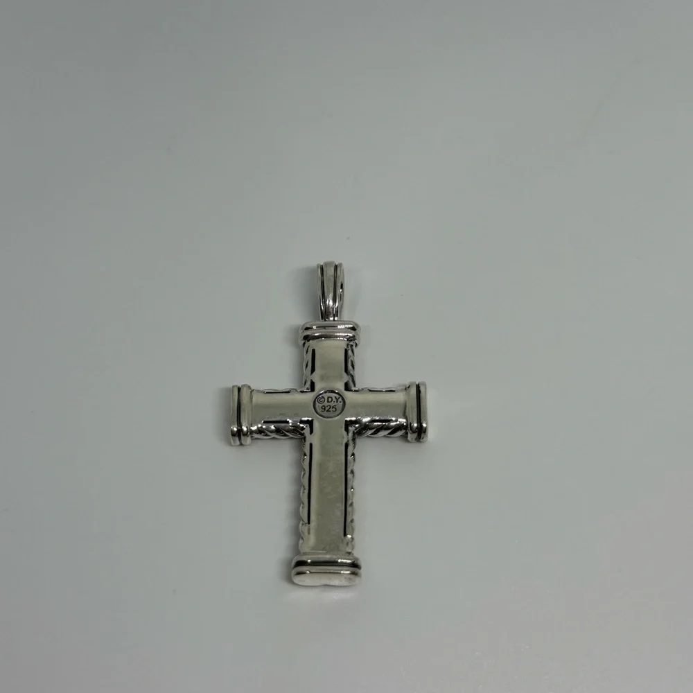 David Yurman Chevron cross pendent with paved black diamonds